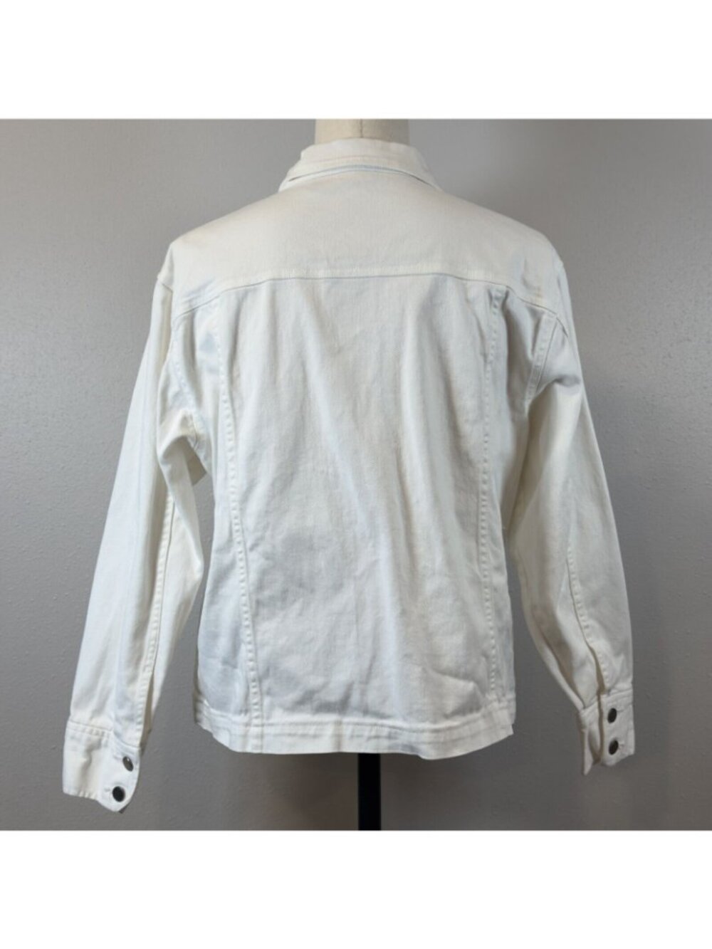 NorthCrest Denim Jacket Womens Sz Large White Full Zip Long Sleeve Chest Pockets - Picture 2 of 16